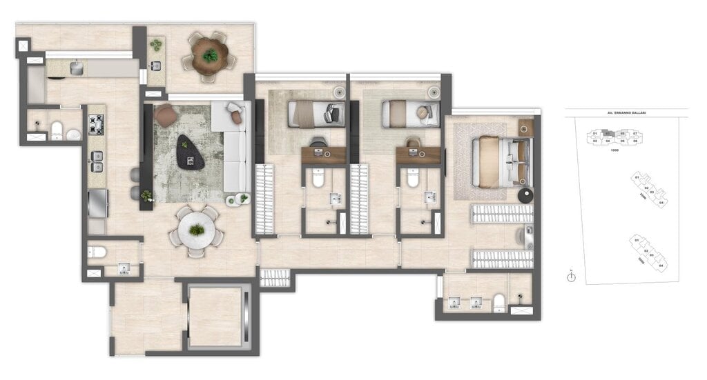 Planta 01 - 3 dorm 117 38m