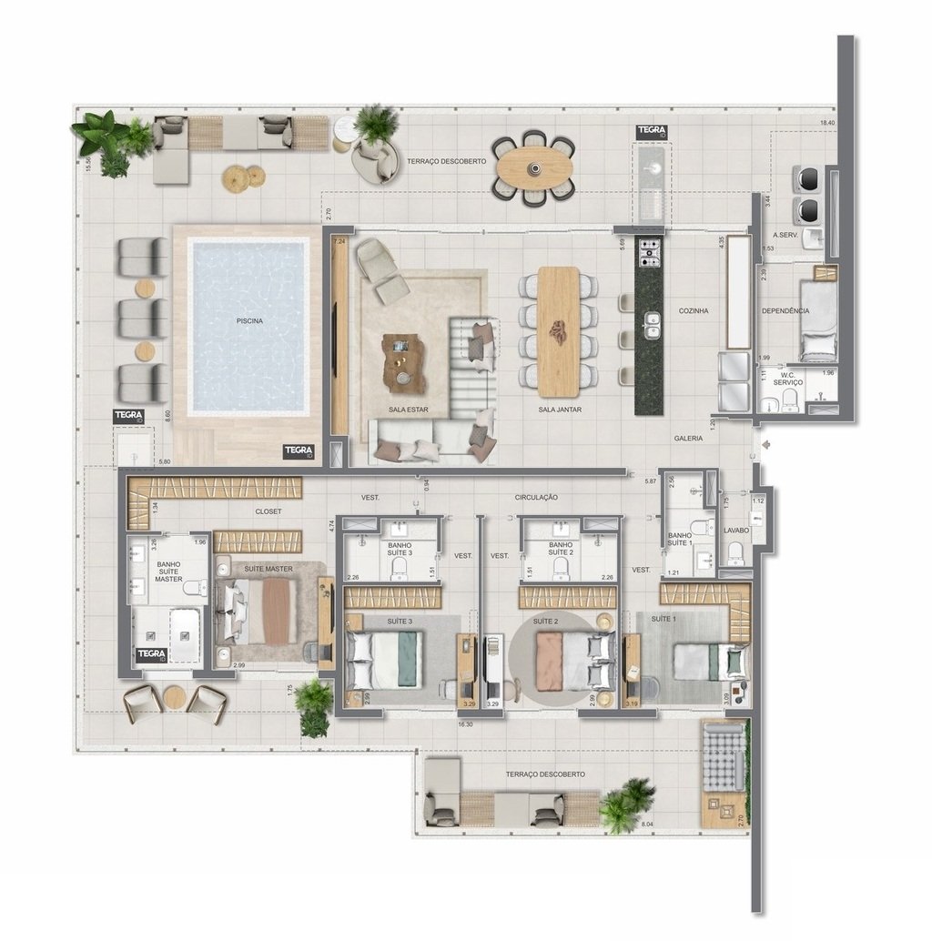 Planta 36 - 4 dorm 301,30m - cobertura horizontal - opo