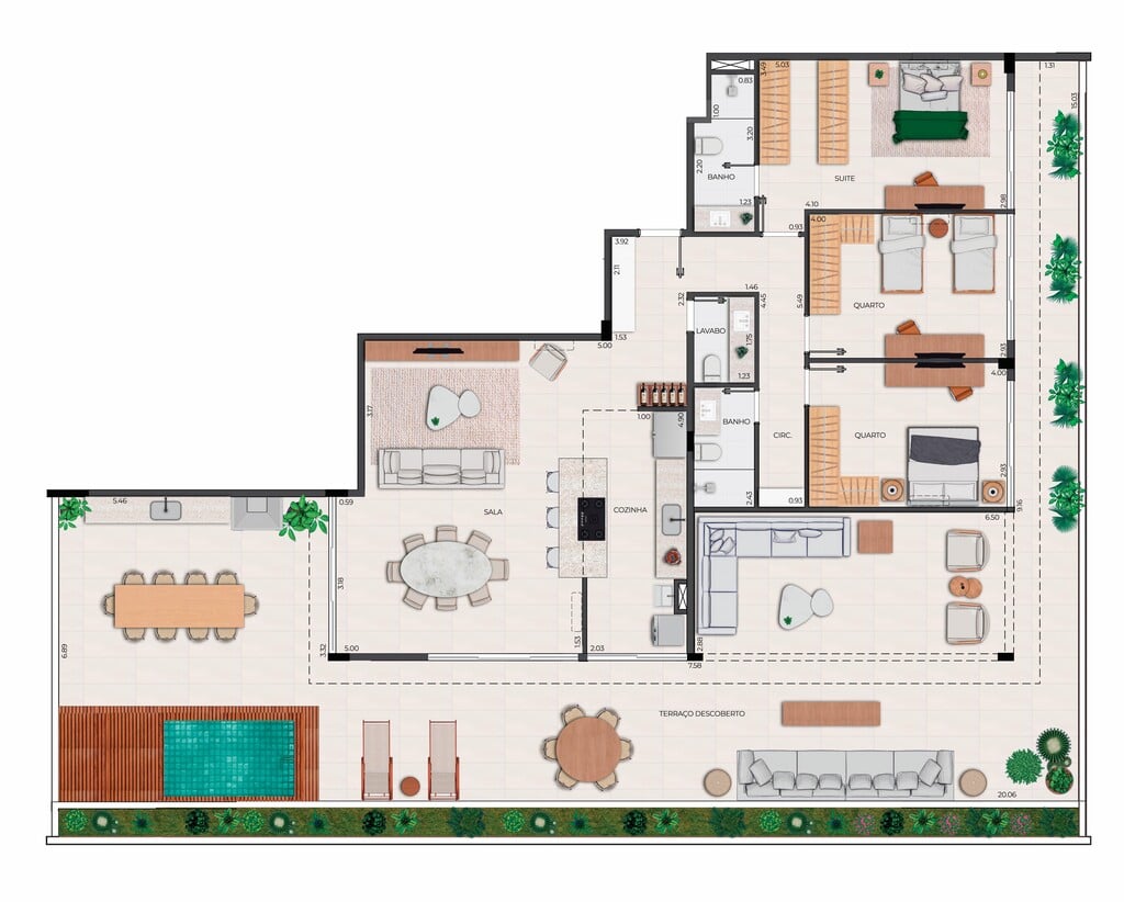 Planta 10 - 3 dorm 243,73m - cobertura horizontal