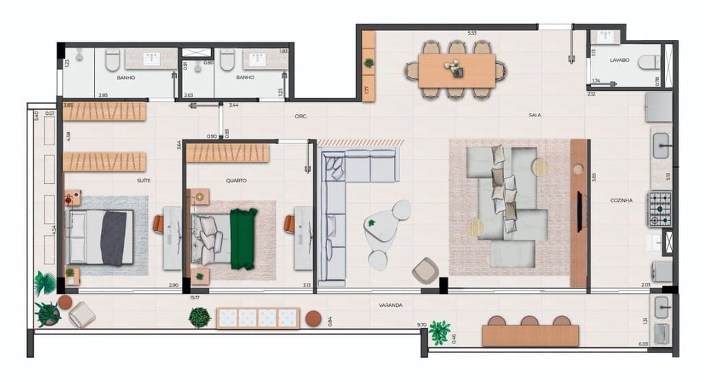 Planta 04 - 2 dorm 117,20m - opo