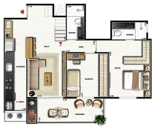 Planta 19 - 3 dorm 141,48m - cobertura duplex - superior