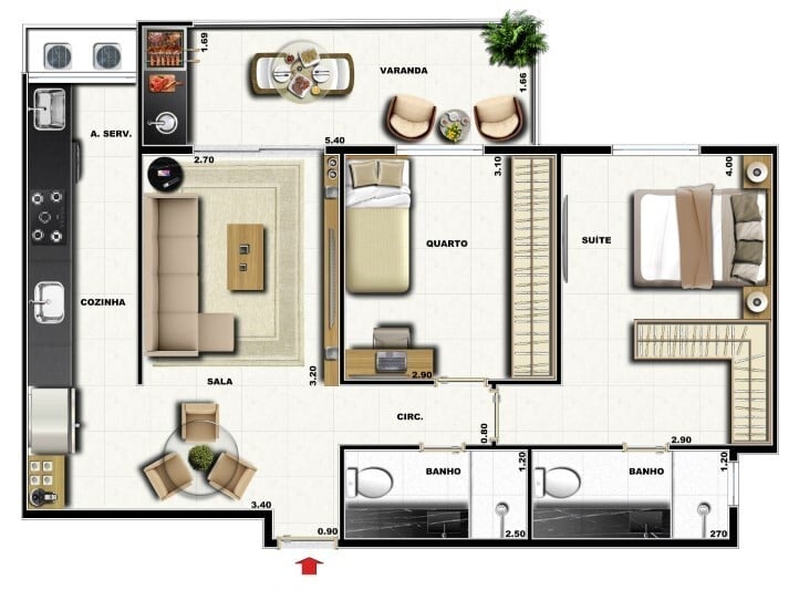 Planta 03 - 2 dorm 66,89m