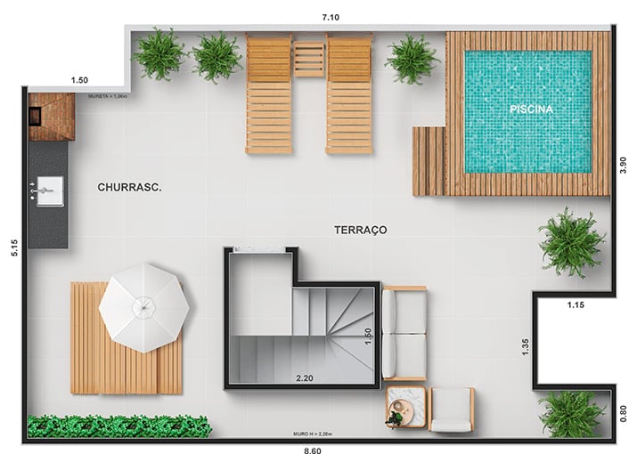 Planta 08 - 2 dorm 81,24m - cobertura duplex - superior