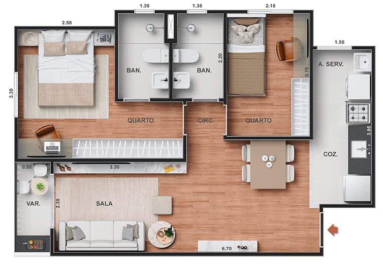 Planta 06 - 2 dorm 50,80m