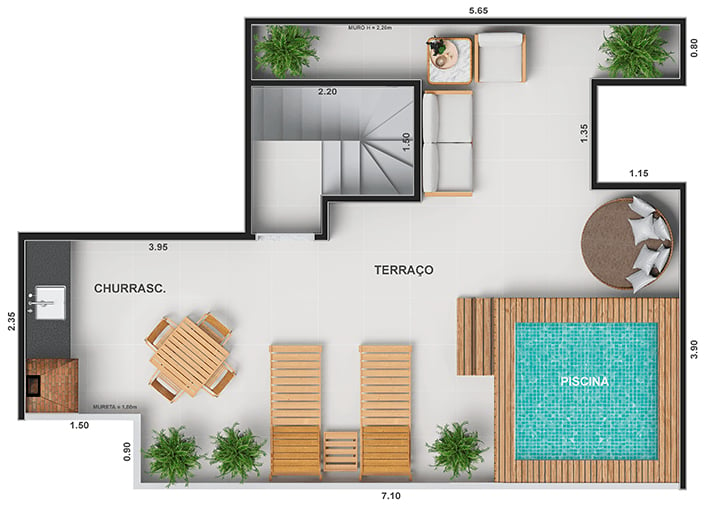 Planta 10 - 2 dorm 85,37m - cobertura duplex - superior