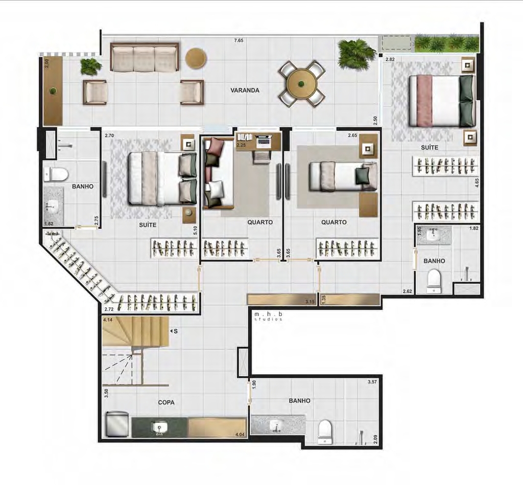 Planta 08 - 4 dorm 197m - cobertura duplex - inferior