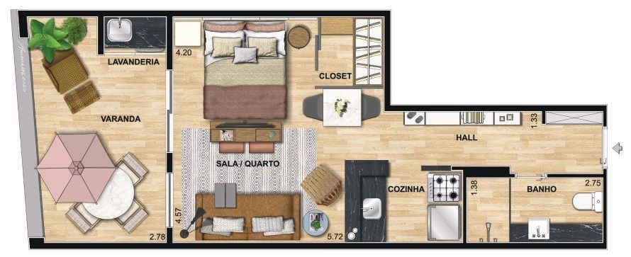 Planta 05 - 1 dorm 47 22m - studio