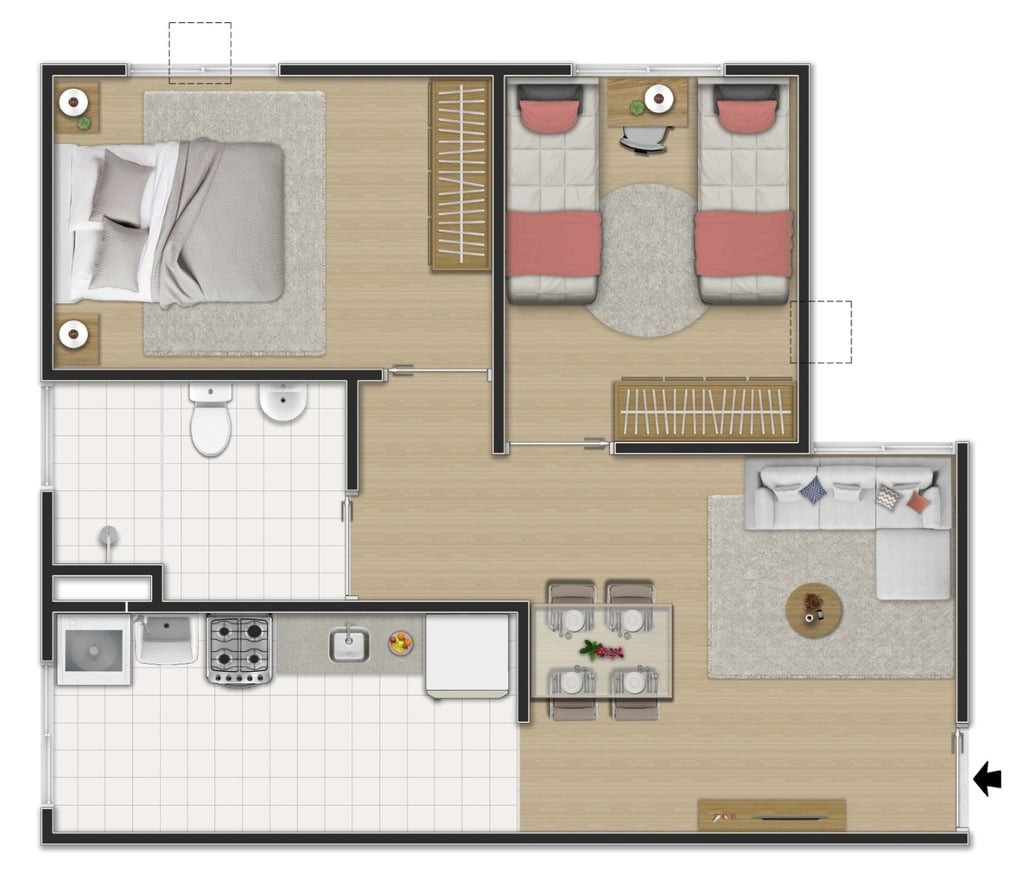 Planta 03 - 2 dorm 44,23m