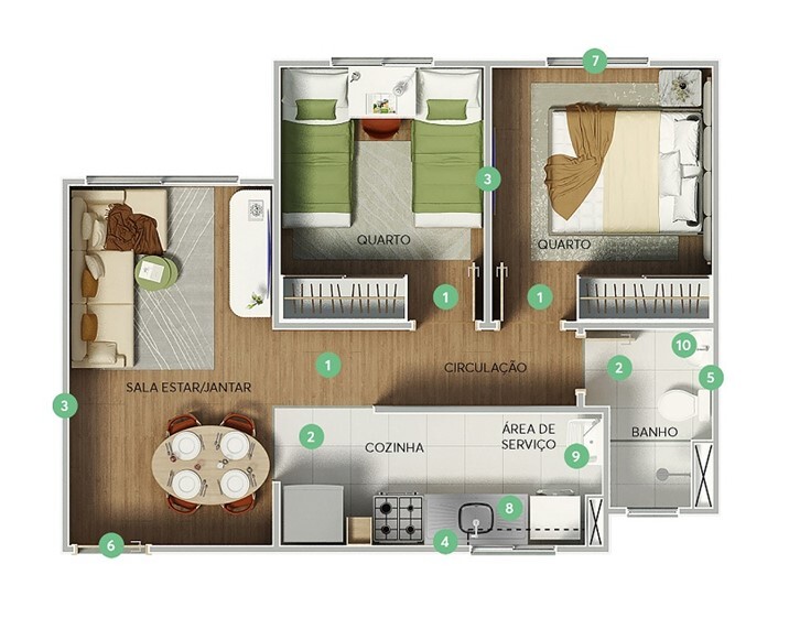 Planta 01 - 2 dorm 41,32m