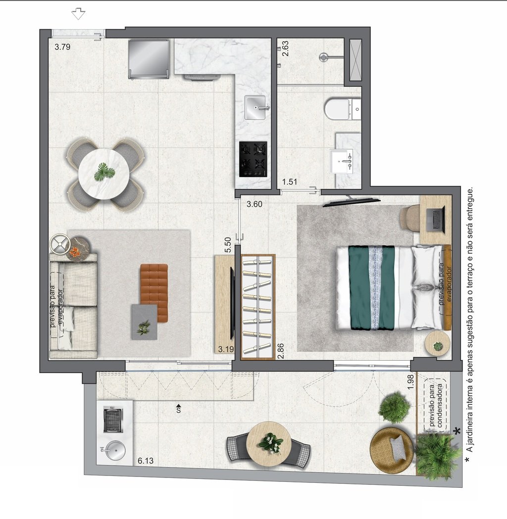 Planta 08 - 1 dorm 45,54m - garden