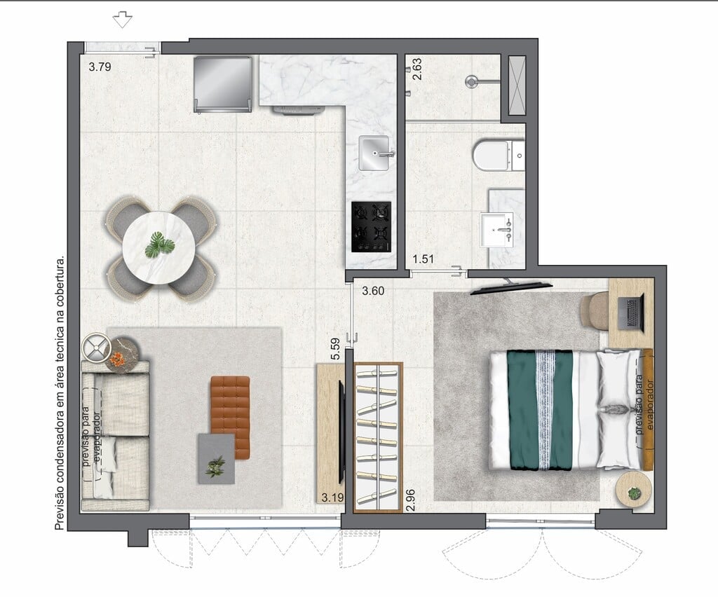 Planta 01 - 1 dorm 34,42m