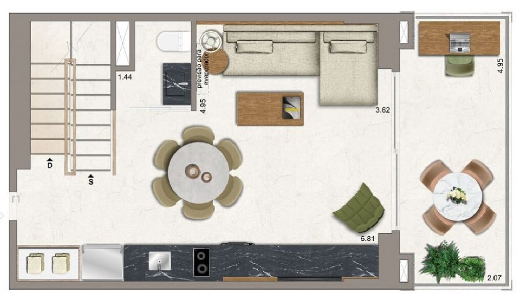 Planta 06 - 1 dorm 136 11m - triplex - intermedirio