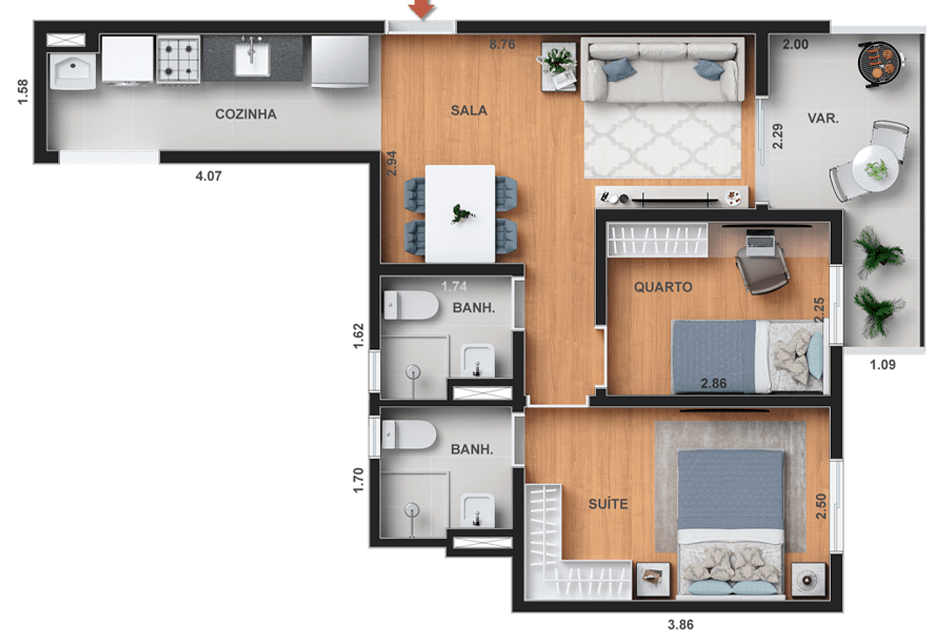 Planta 12 - 2 dorm 50 38m