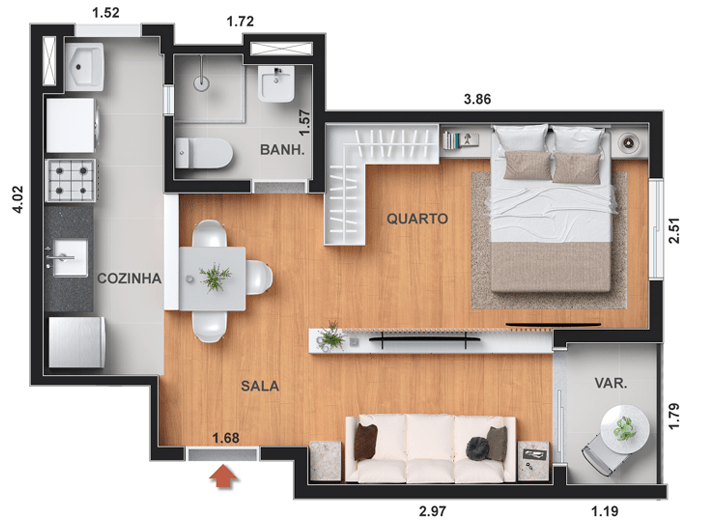 Planta 01 - 1 dorm 31 89m - studio