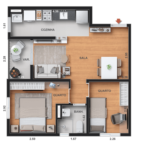 Planta 06 - 2 dorm 43 69m