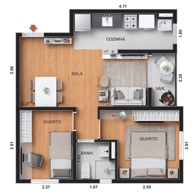 Planta 04 - 2 dorm 43 08m