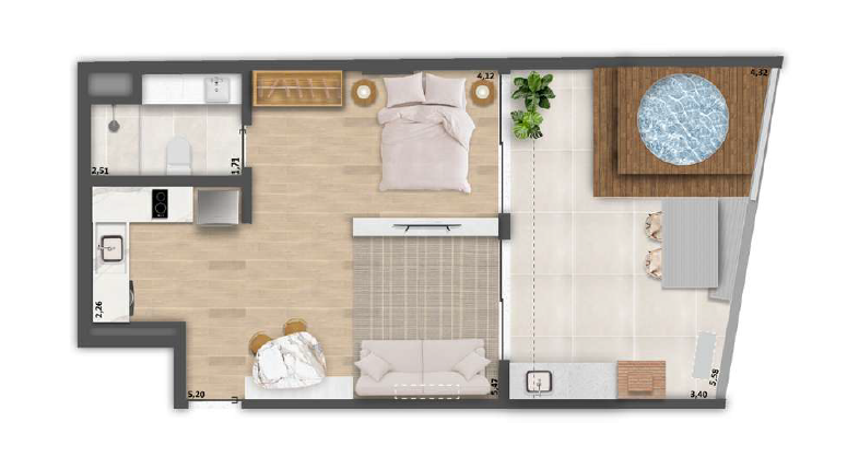 Planta 10 - 1 dorm 62,62m - cobertura horizontal