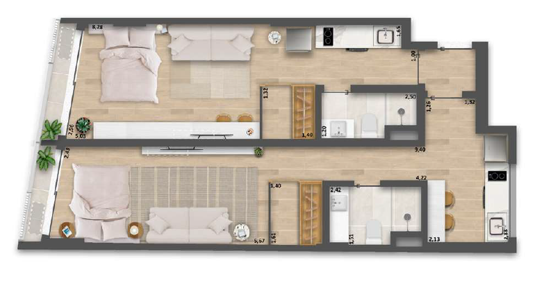 Planta 16 - 2 dorm 72,78m