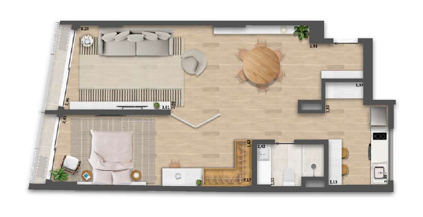 Planta 17 - 1 dorm 72,78m - opo - studio