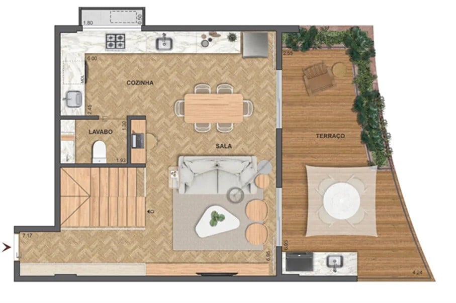 Planta 16 - 3 dorm 130,62m - cobertura duplex - superior