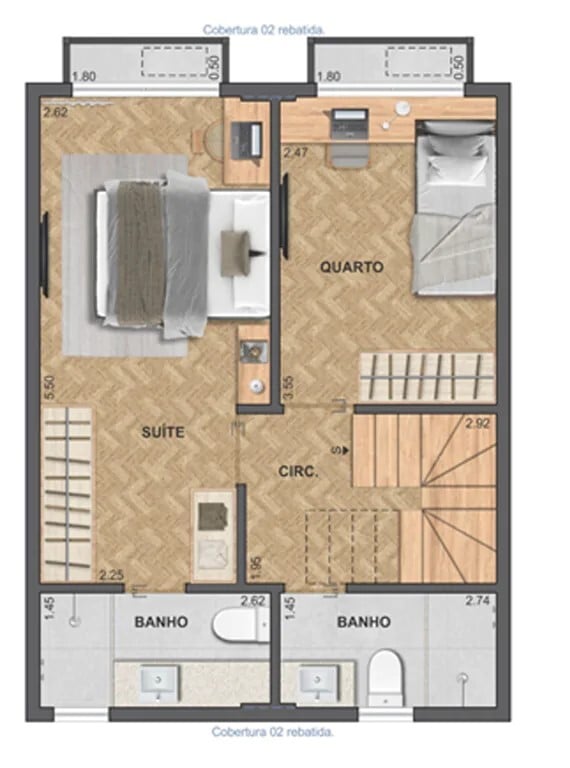 Planta 07 - 2 dorm 67,60m - cobertura duplex - inferior