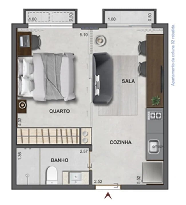 Planta 01 - 1 dorm 30,69m - studio