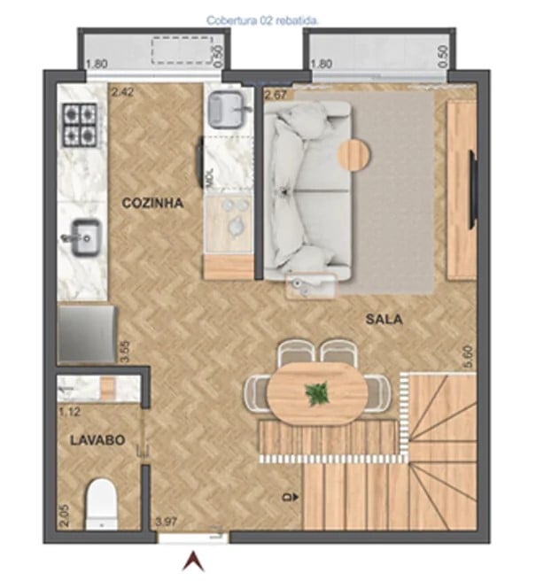 Planta 08 - 2 dorm 67,60m - cobertura duplex - superior