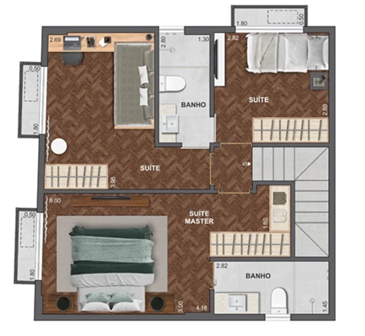 Planta 13 - 3 dorm 100,51m - cobertura duplex - inferior