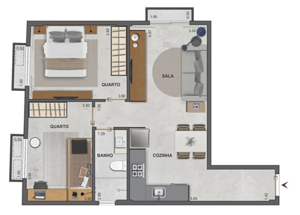 Planta 05 - 2 dorm 54,51m