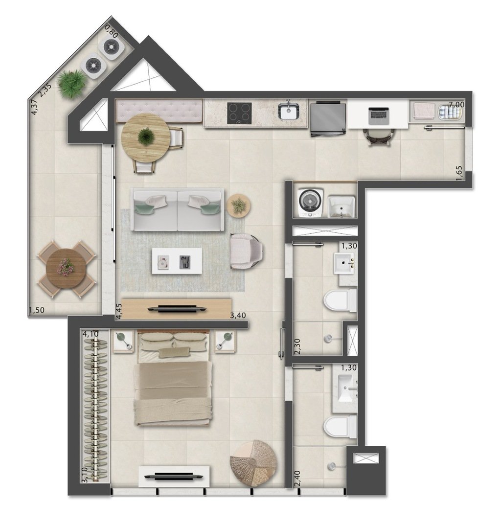 Planta 16 - 1 dorm 56,51m