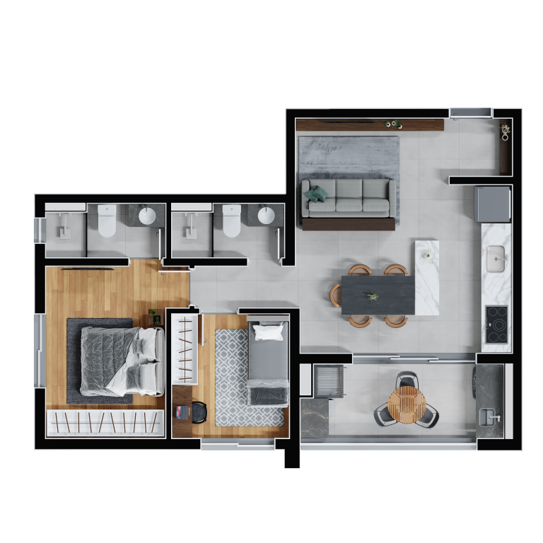 Planta 03 - 2 dorm 59,26m