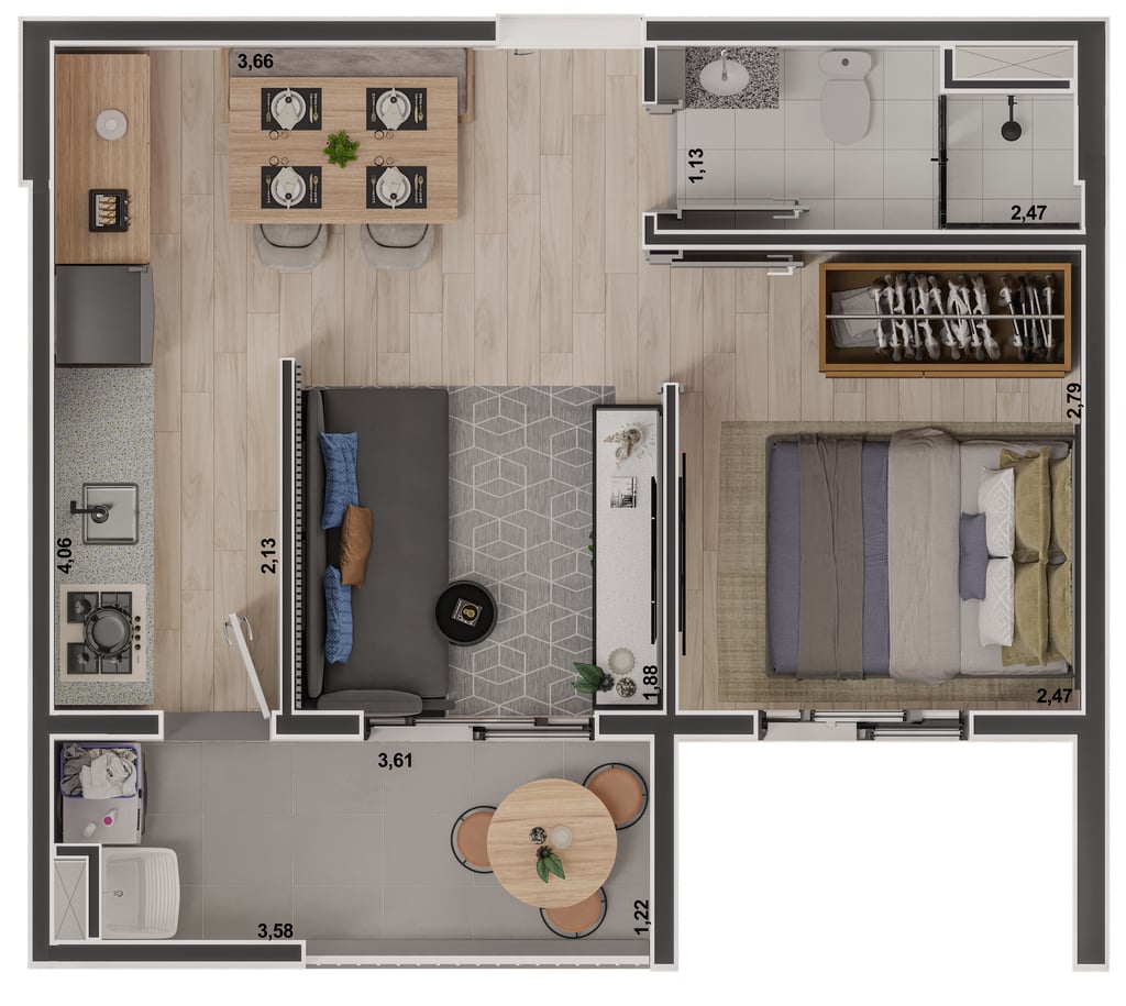 Planta 01 - 1 dorm 32,48m