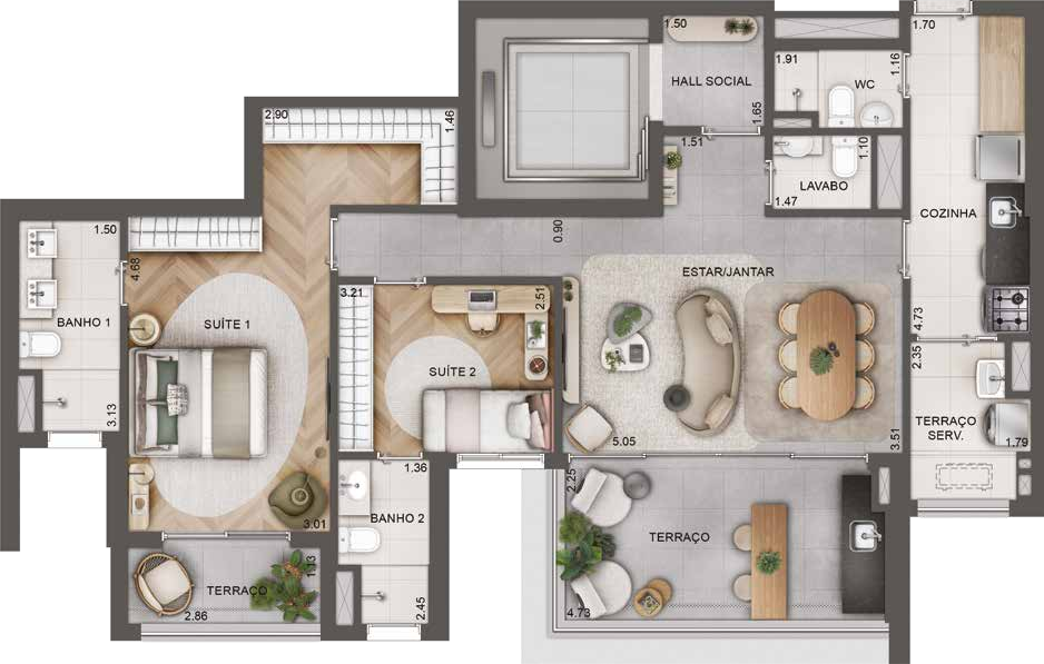 Planta 01 - 2 dorm 110m