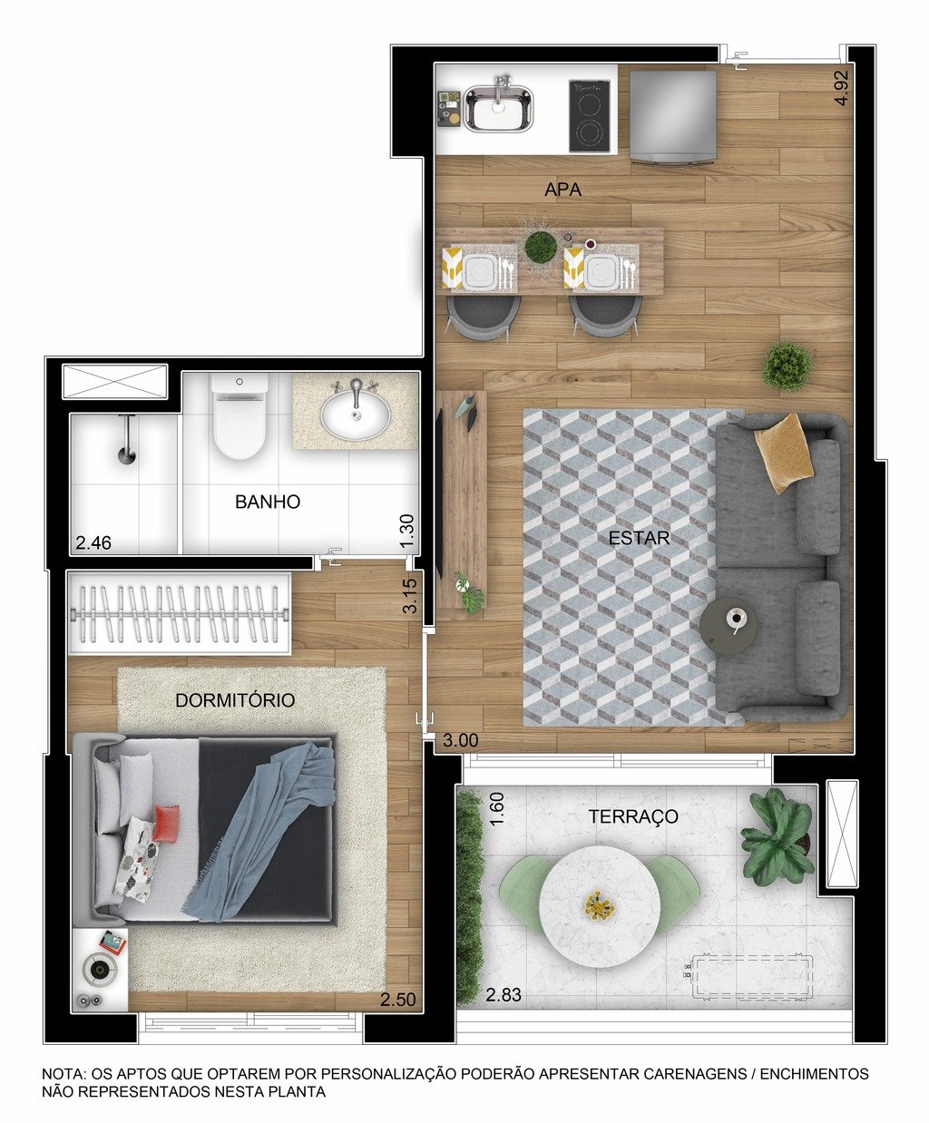 Planta 01 - 1 dorm 35m