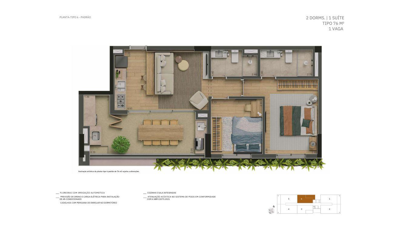 Planta Tipo 2 Dorms 76m