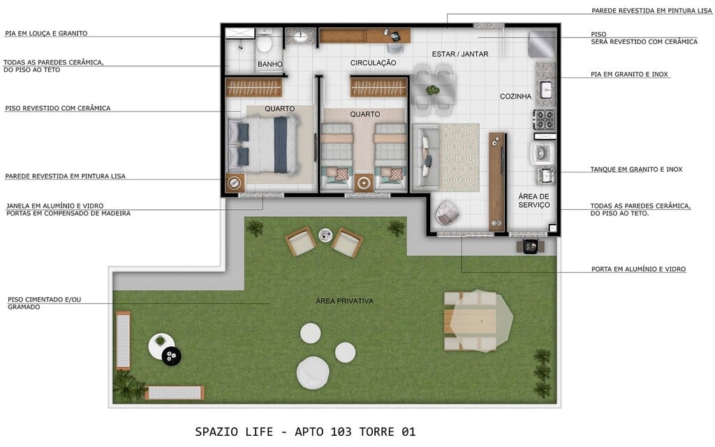 Planta 06 - 2 dorm 104,16m - garden