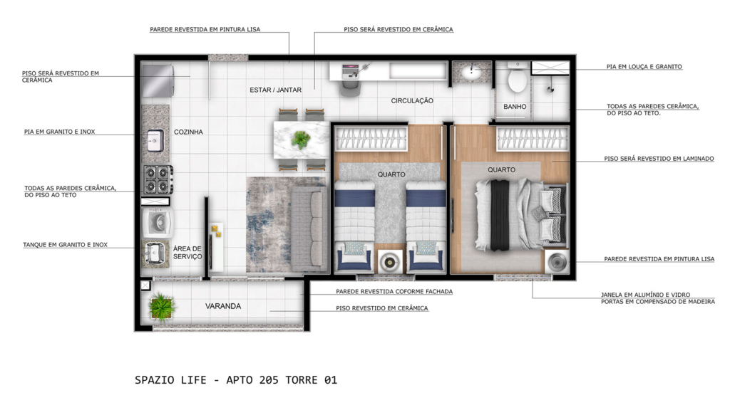 Planta 03 - 2 dorm 43,41m