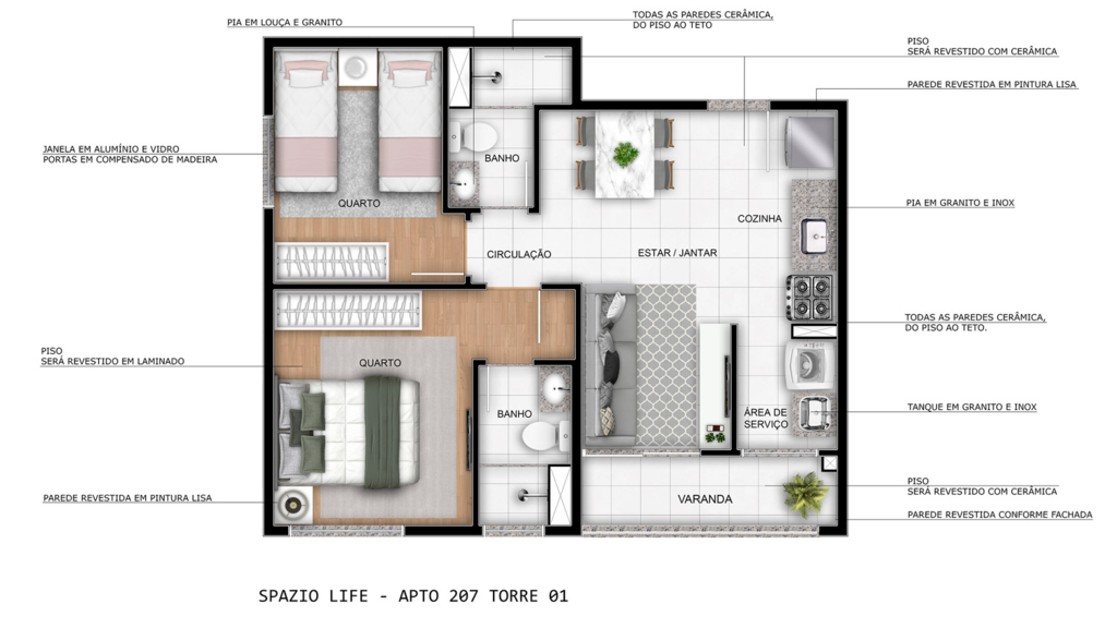 Planta 02 - 2 dorm 43,41m