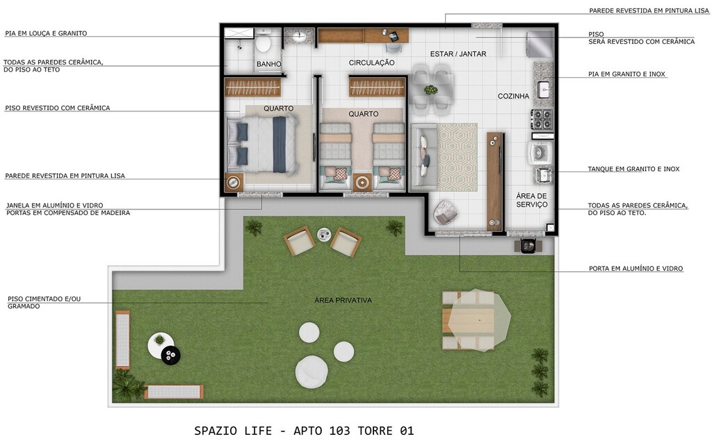 Planta 06 - 2 dorm 104 16m - garden