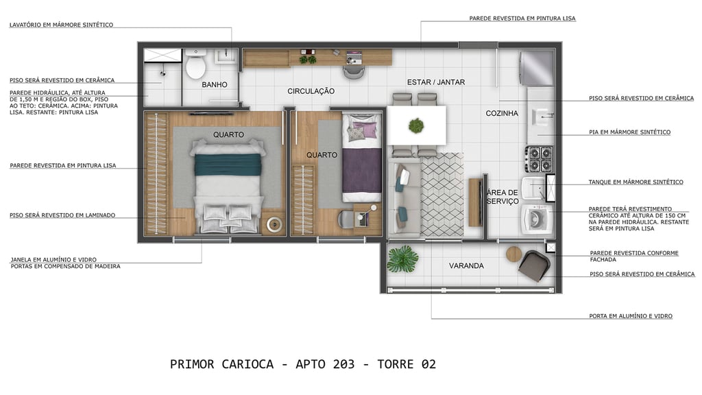 Planta 02 - 2 dorm 40,81m