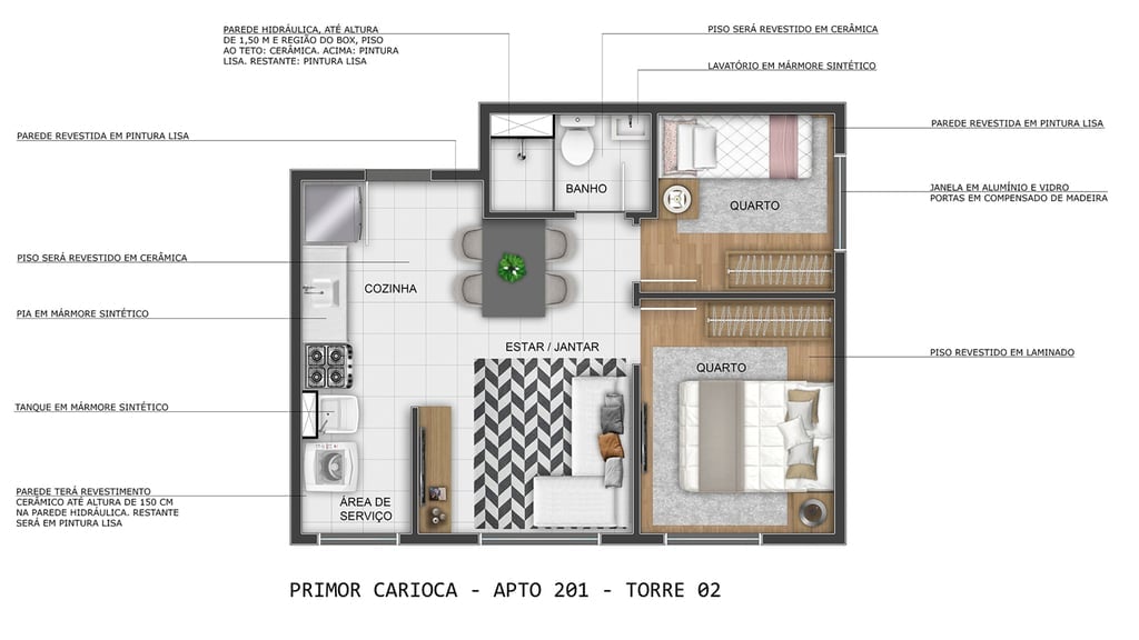 Planta 01 - 2 dorm 35,32m