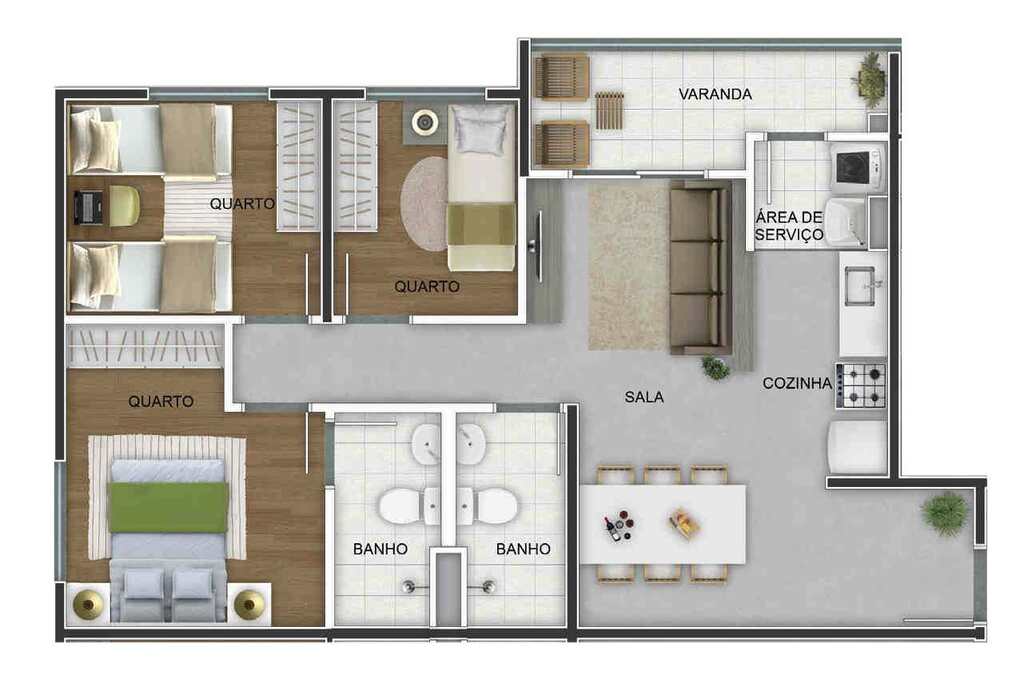 Planta 01 - 3 dorm 63,95m