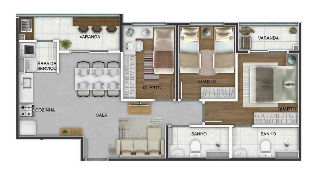 Planta 02 - 3 dorm 64,66m