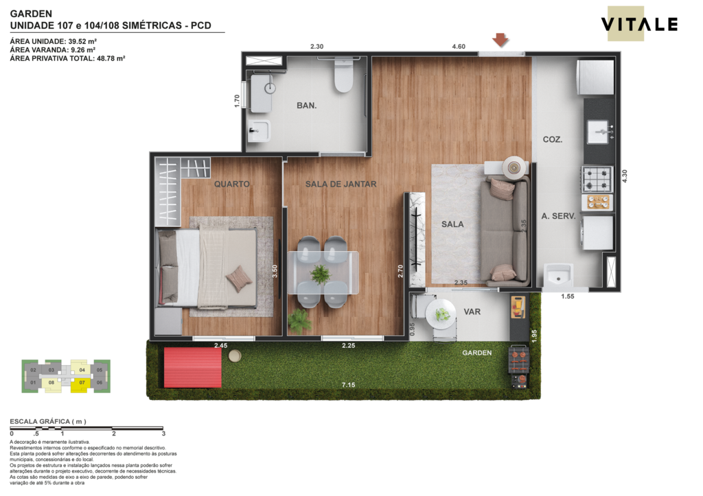 Planta 03 - 1 dorm 48,78m - garden