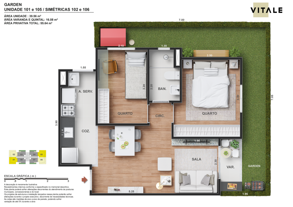 Planta 05 - 2 dorm 55,64m - garden