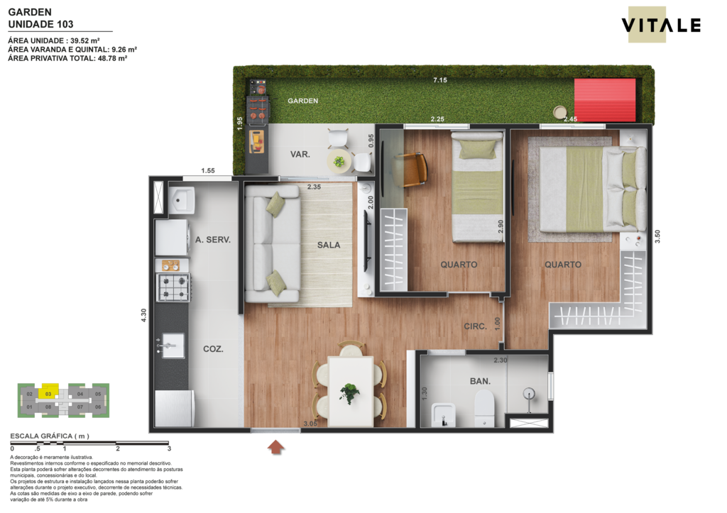 Planta 04 - 2 dorm 48,78m - garden