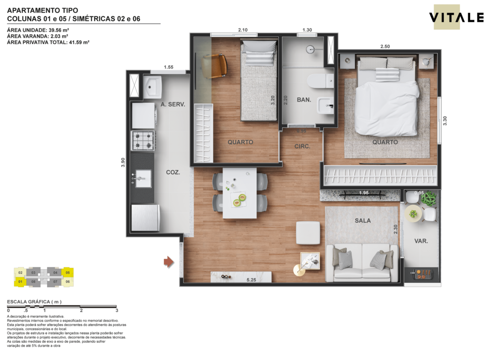 Planta 01 - 2 dorm 41,59m