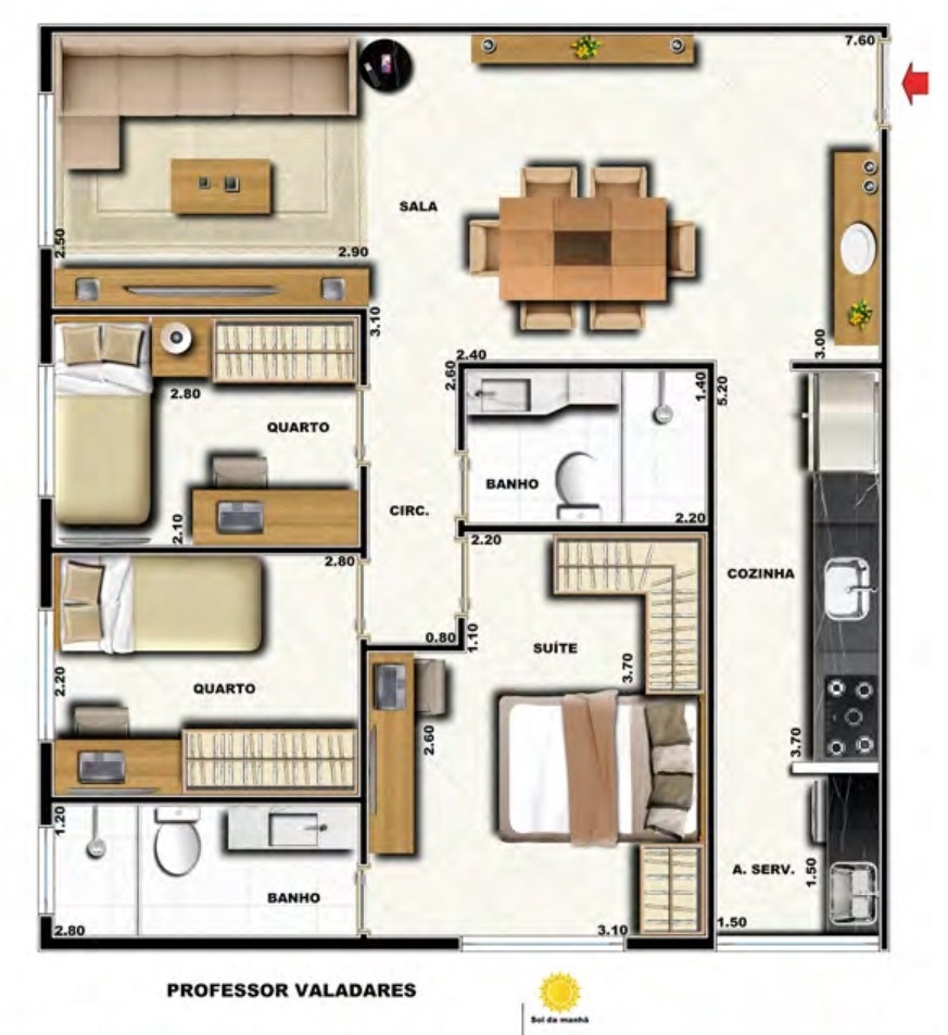 Planta 01 - 3 dorm 66 30m