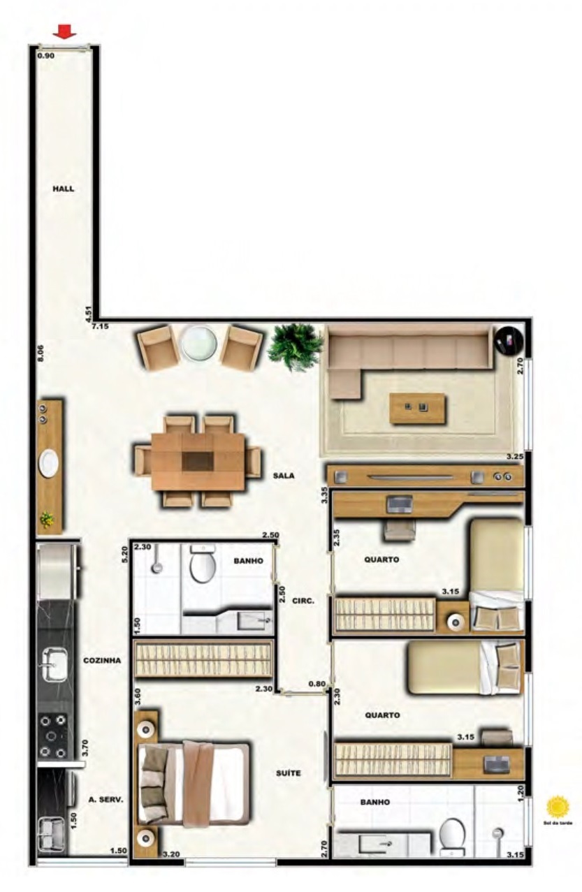 Planta 05 - 3 dorm 79 84m