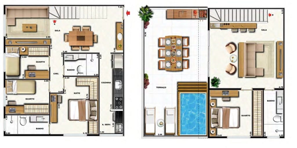 Planta 15 - 4 dorm 133 77m - cobertura duplex